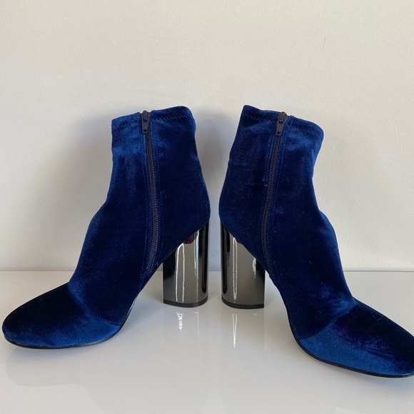 Aldo Blue & Silver Velvet Ankle Boots - Picture 4 of 5